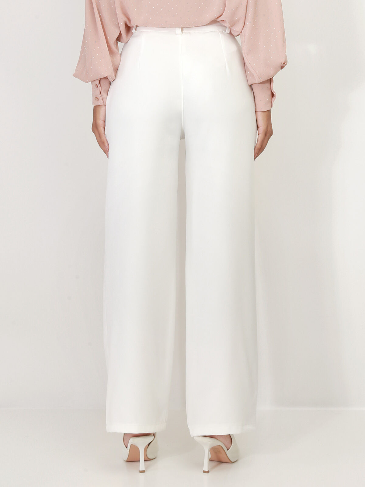 Pantalon de costume large à plis- Blanc