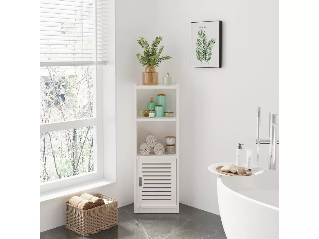 Meuble de salle de bain avec Petite porte 3 tiroirs,Meuble de Rangement avec Porte,étagère sur pied - 80x25x22cm - Blanc