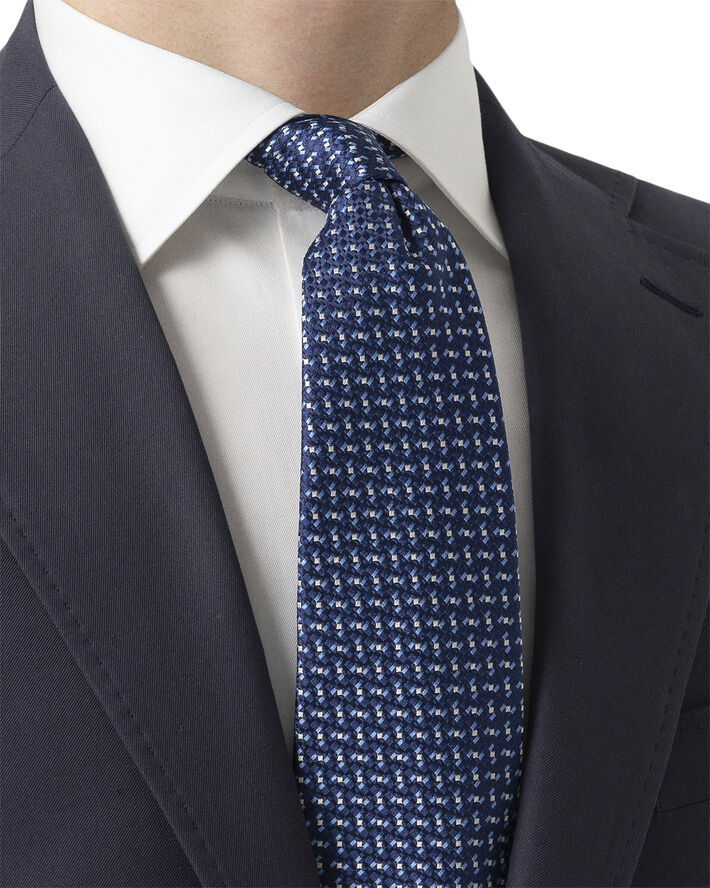 ETON Dark Blue Geometric Woven Silk Tie Blå