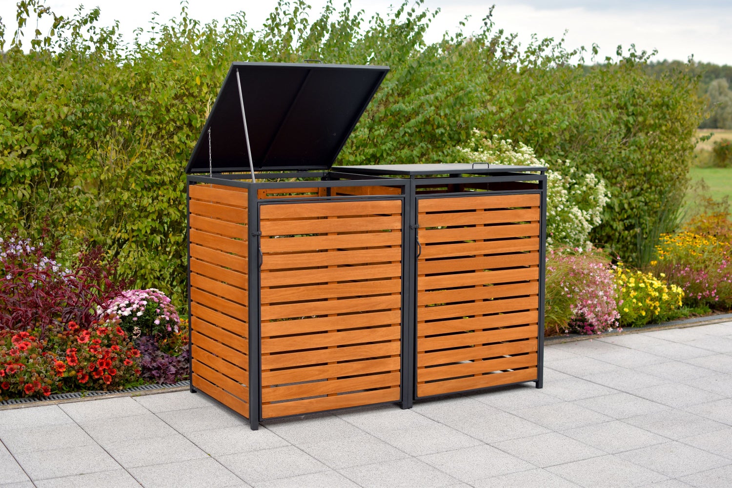 Afdekset voor twee bakken, 80-120 liter, aluminium/eucalyptus