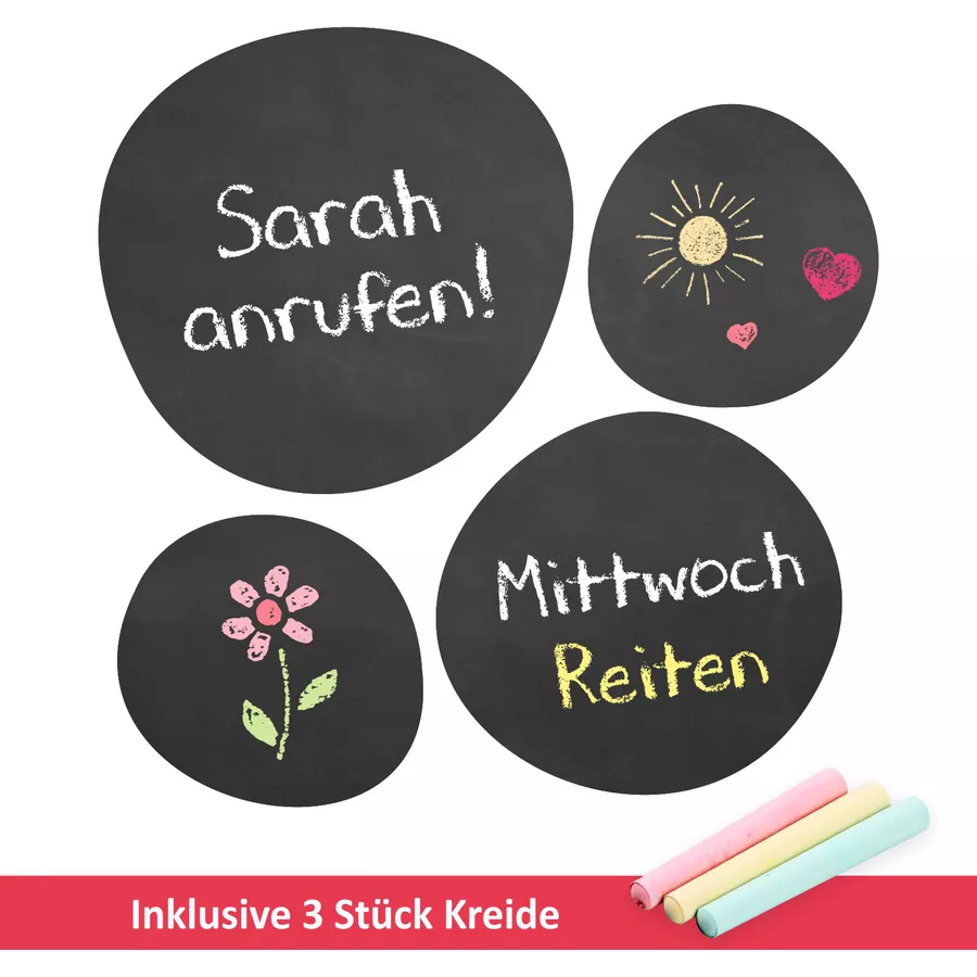 Nikima Wandtattoo 011 Kreise - selbstklebende Tafelfolie Kreidefolie inkl. 3 Stück Kreide schwarz