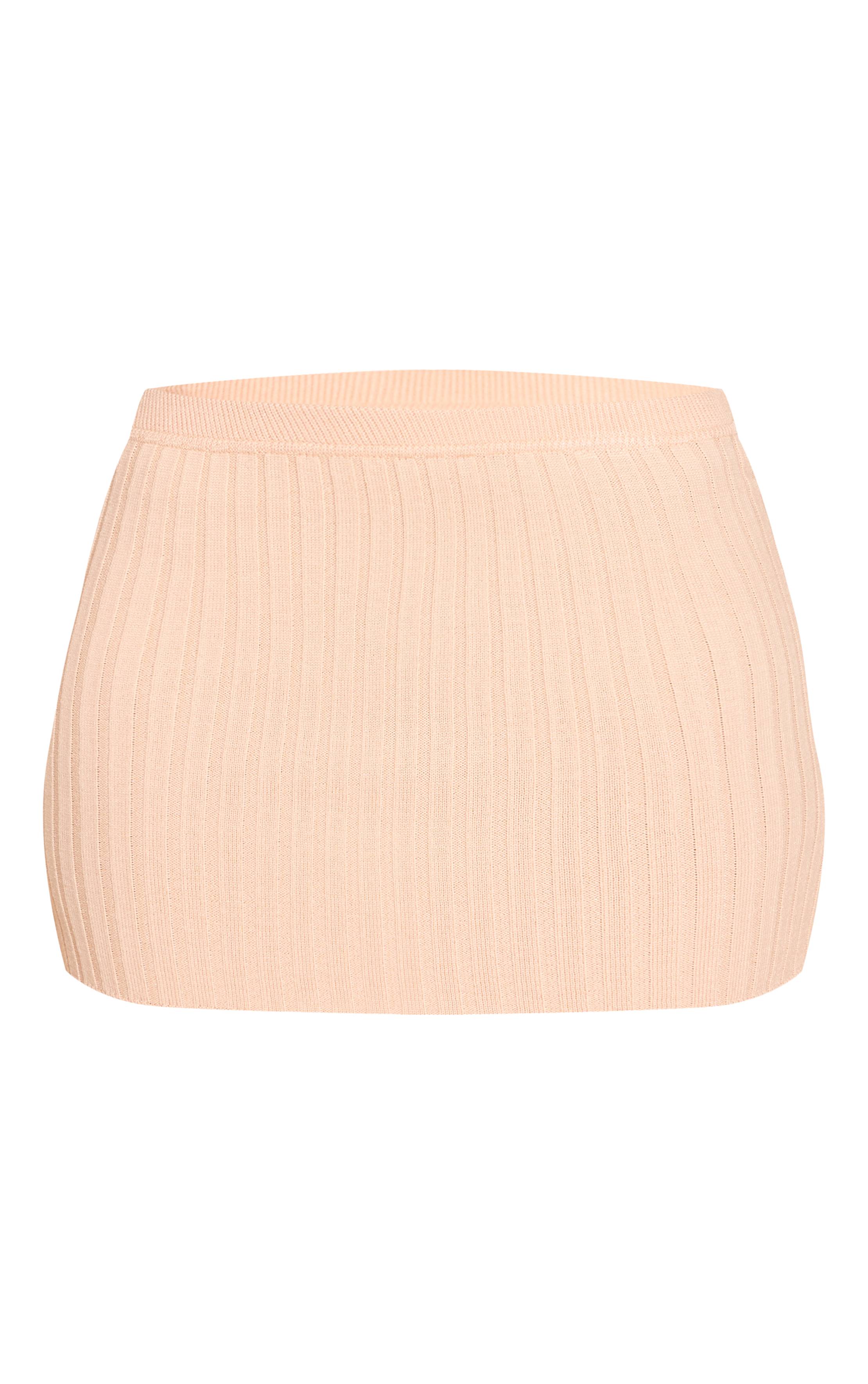 Beige Jupe Mini En Maille Côtelée
