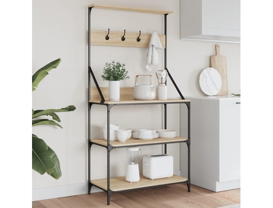 VIDAXL - Set ustensiles de cuisine étagère de boulangerie et crochets 4 niveaux bois d'ingénier...