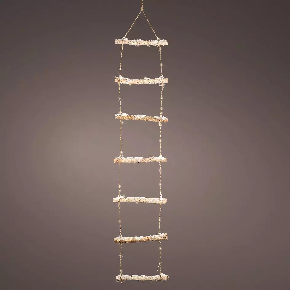 Echelle en bois lumineuse à piles (H150 cm) Givrée