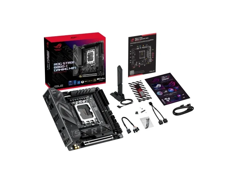 ASUS ROG STRIX B860-I GAMING WIFI - Bundkort - mini ITX - LGA1851 sokkel - B860 Chipset - USB4, USB 3.2 Gen 2, USB-C 3.2 Gen 2x2, USB 3.2 Gen 1, USB-C 3.2 Gen2 - Wi-Fi 7, 2.5 Gigabit LAN, Bluetooth - onboard grafik (CPU påkrævet) - HD Audio (8-kanale