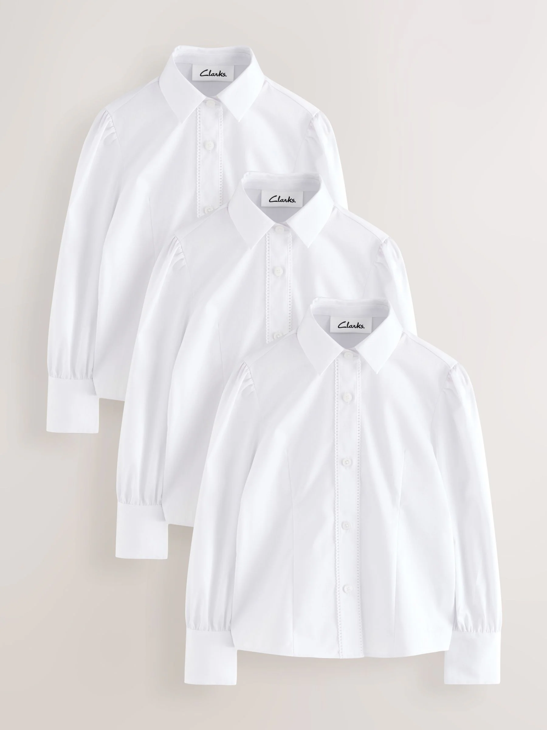 Clarks Fitted Long Sleeve School Shirts 3 Pack