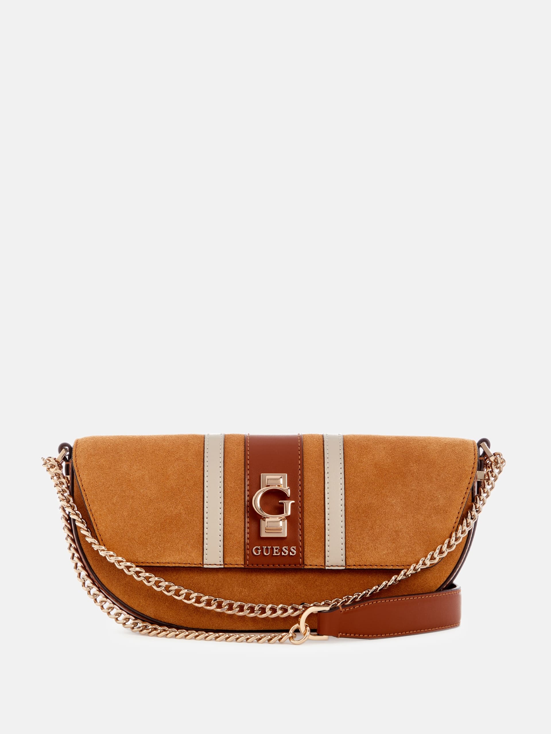 Bolsa transversal conversível Erenia em camurça listrada