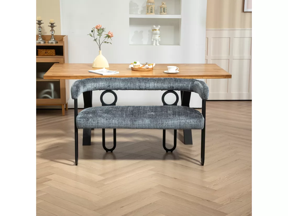 Haobosic - Canapé Double Moderne en Tissu Chenille Gris, Design Dossier Arrondi, Cadre Métallique Solide, 250 kg Capacité, Élégant et Confortable