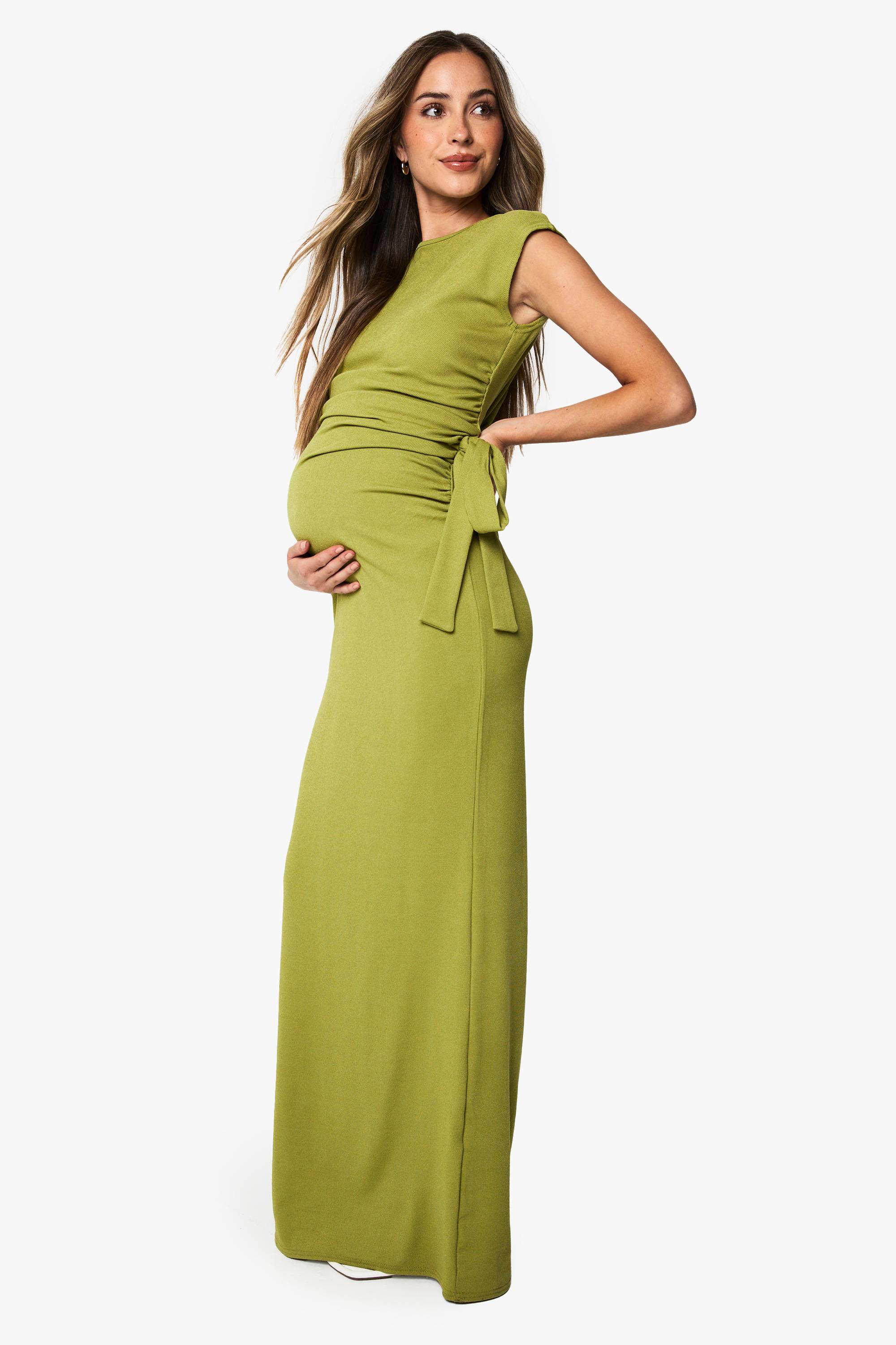 boohoo Robe maxi de maternité en côtes avec détail de nœud