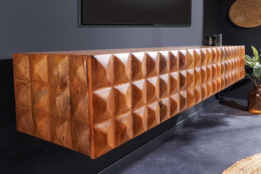 Massivholz TV Lowboard VULCANO 160cm hängend natur Mango Wohnzimmer