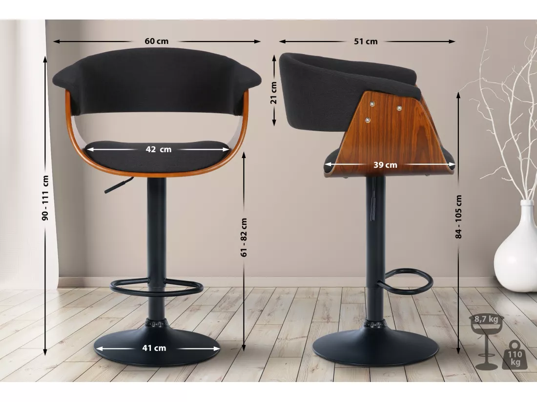 Tabouret de bar - Tissu - Noyer / Noir - Vestal