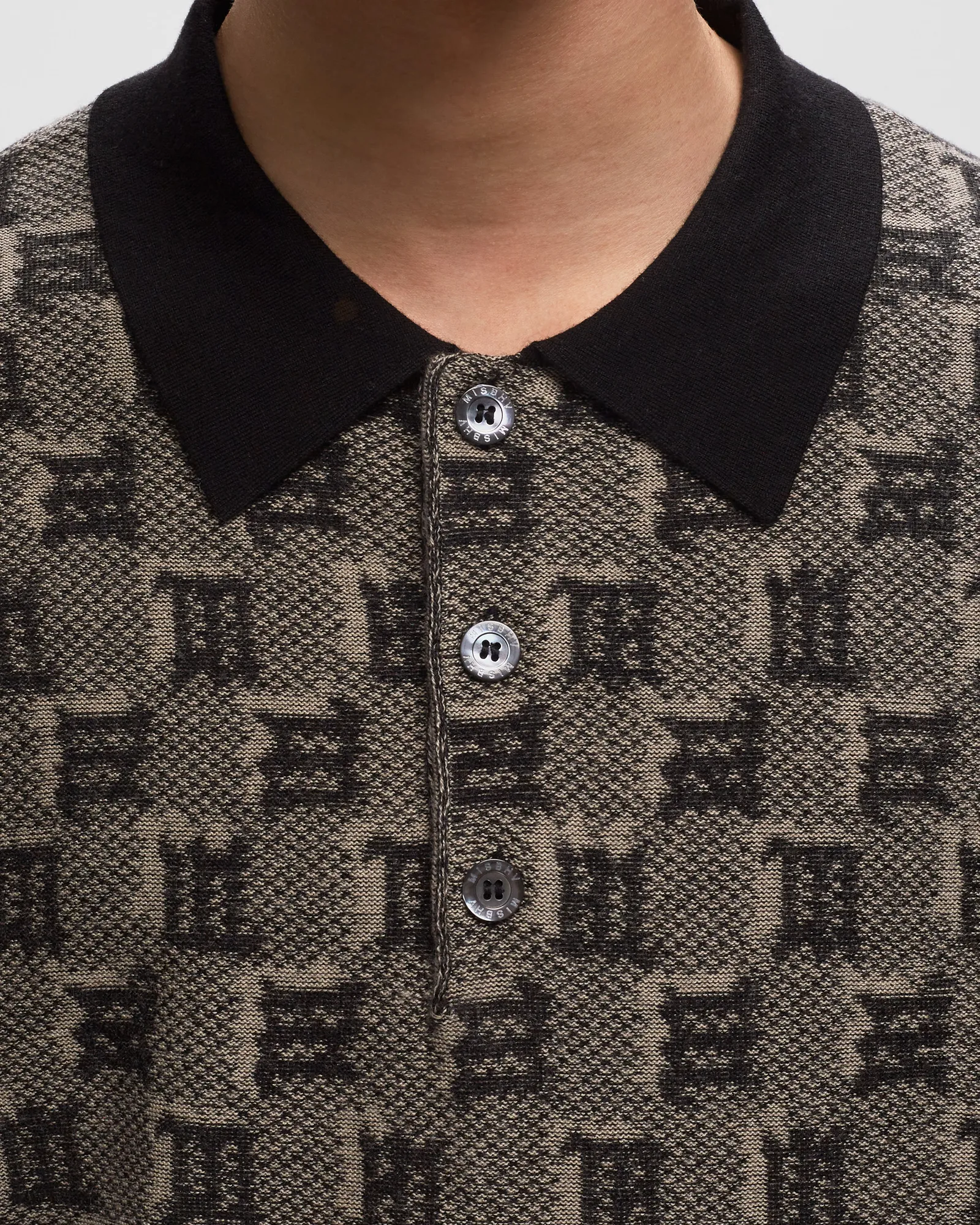 MISBHV SILK WOOL KNITTED MONOGRAM POLO TEE