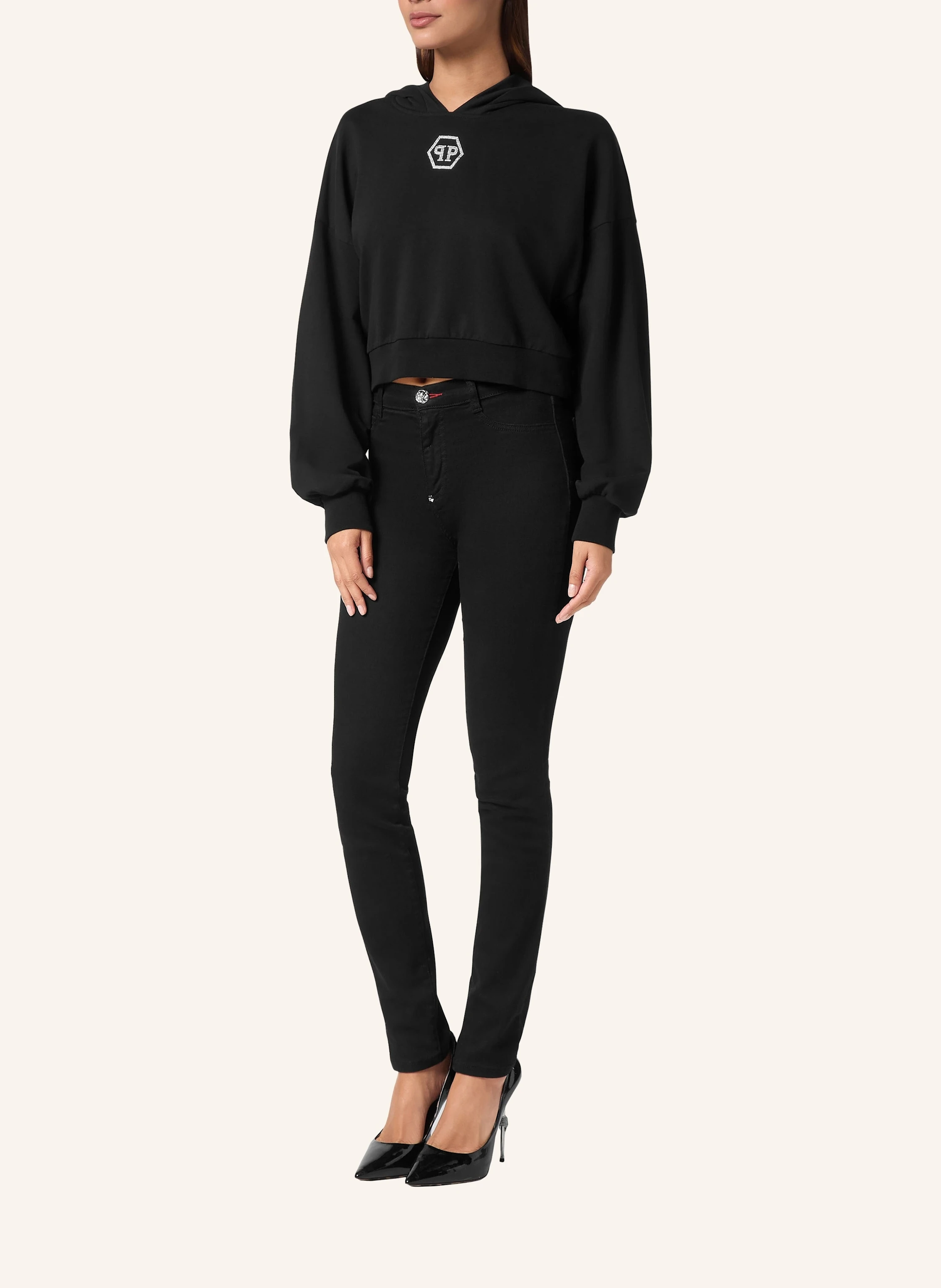 PHILIPP PLEIN Cropped Hoodie mit Steinbesatz HEXAGON