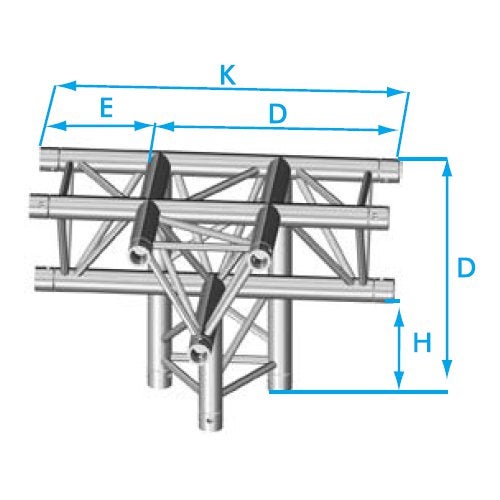 Prolyte X30D-C020 driehoek truss 4-weg t-stuk down