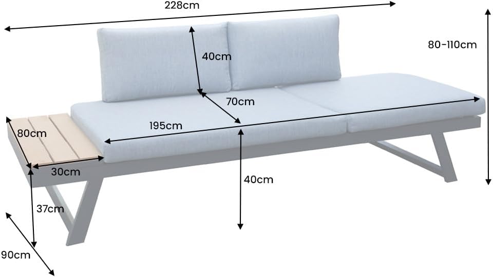 Riess Ambiente Verstellbare Gartenlounge MODULAR Miami - 230cm - grau Natur anthrazit - Liege Gartensofa inkl. Sitzpolster und Ablagetisch