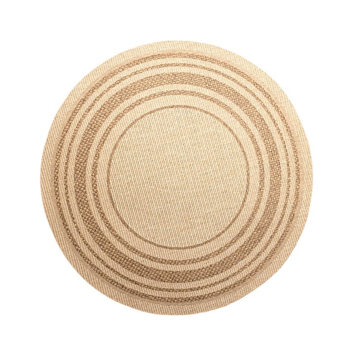 Rond jute buitenkleed - Mavi Border Creme/Bruin
