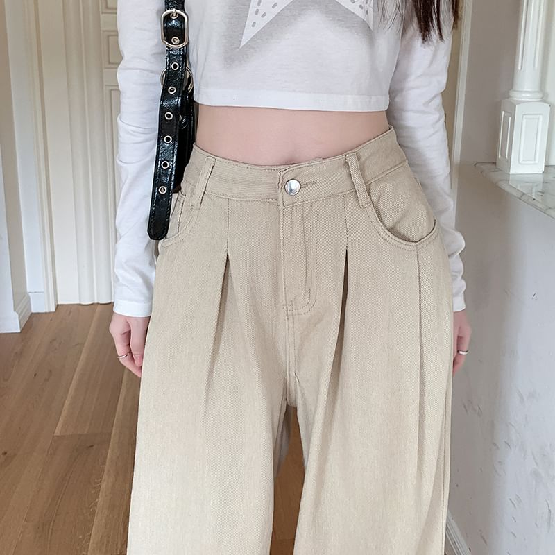 Okalpis - Hoge taille gerimpelde rechte jeans
