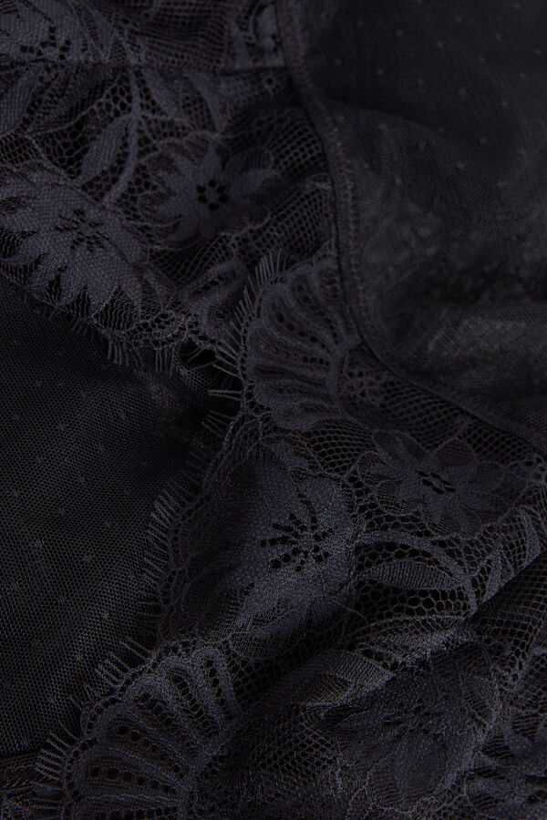Lingerie sensual de tule e renda com flores