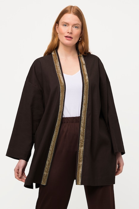 Kimono-Jacke, Schalkragen, Leinenmix, Perlenborte
