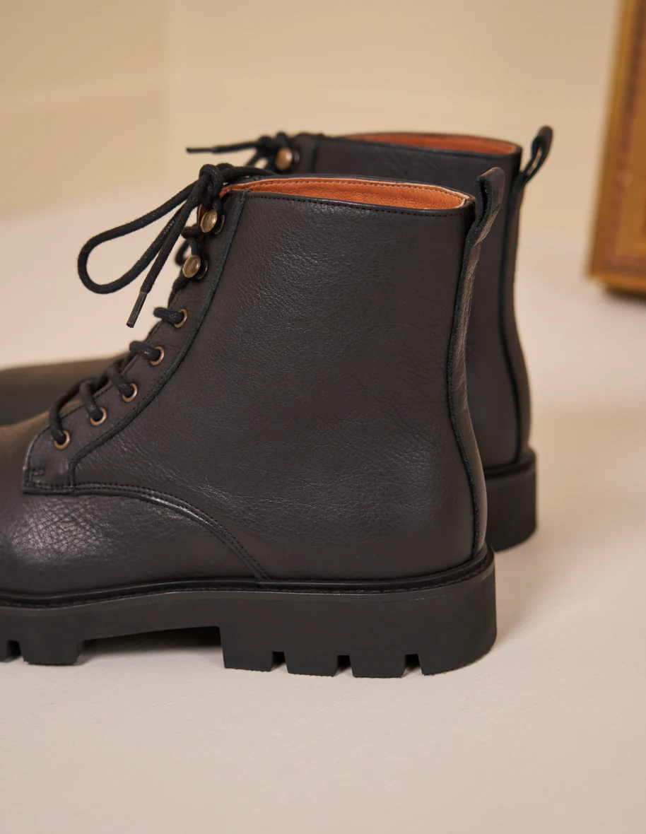 Bottines Théodore - Cuir grainé brossé noir
