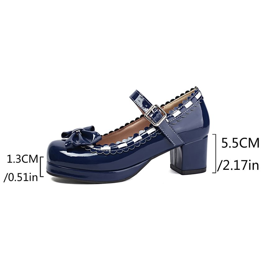 Megan - Mary Jane pumps met dikke hak, strikaccent en contrasterende rand
