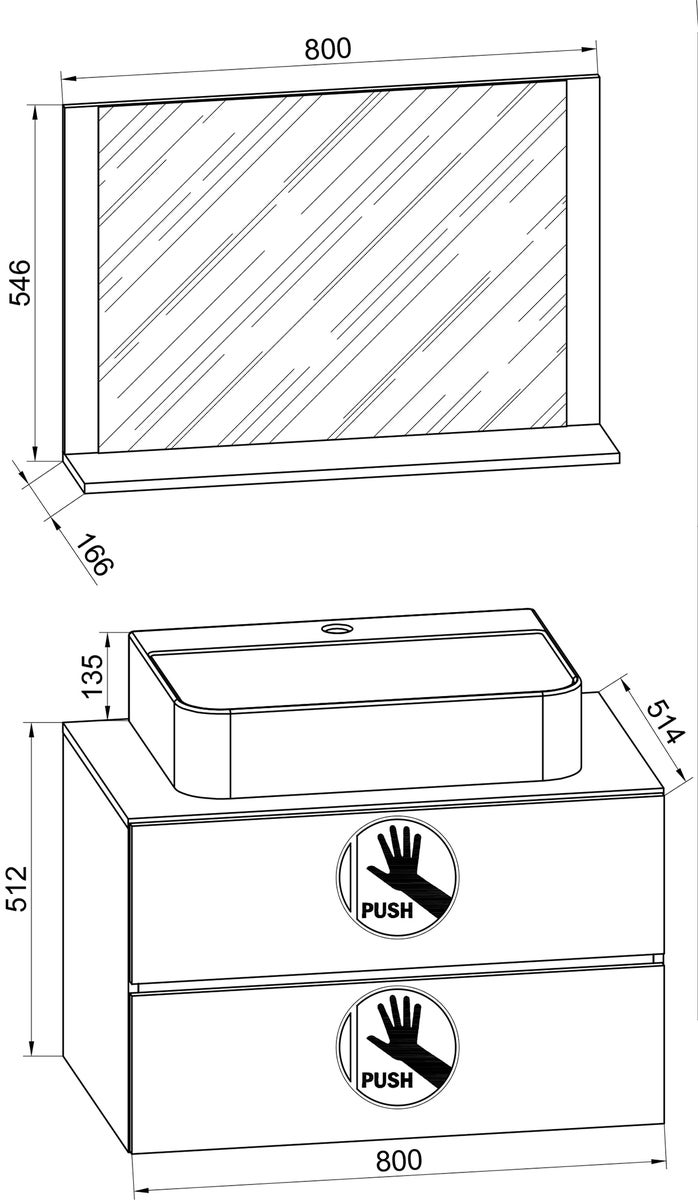 3-delige wastafelset Lendas M Honing Eiken / Wit