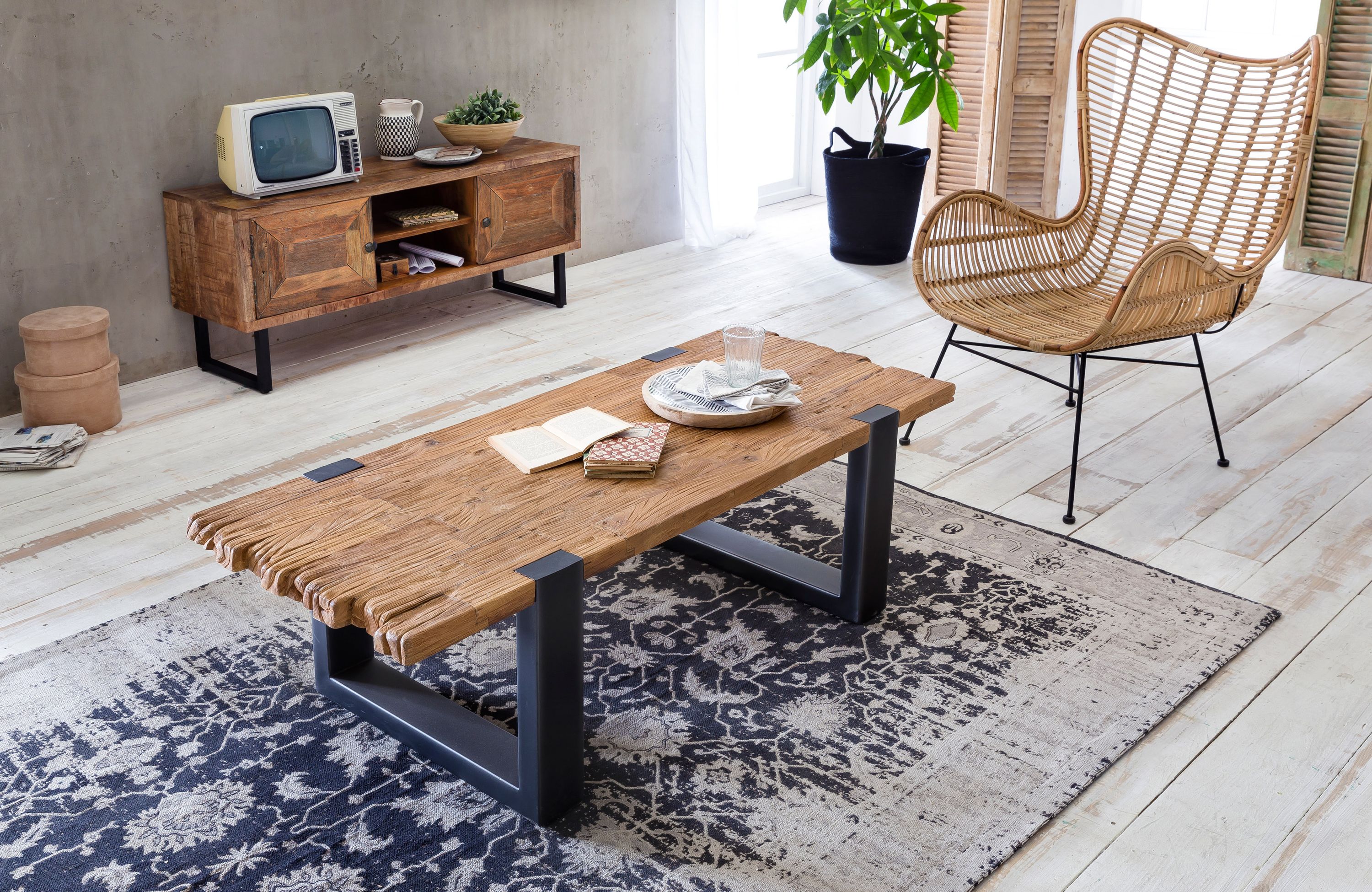 Couchtisch 130x60 Teak Holztisch Wohnzimmertisch Beistelltisch Sofatisch Tisch