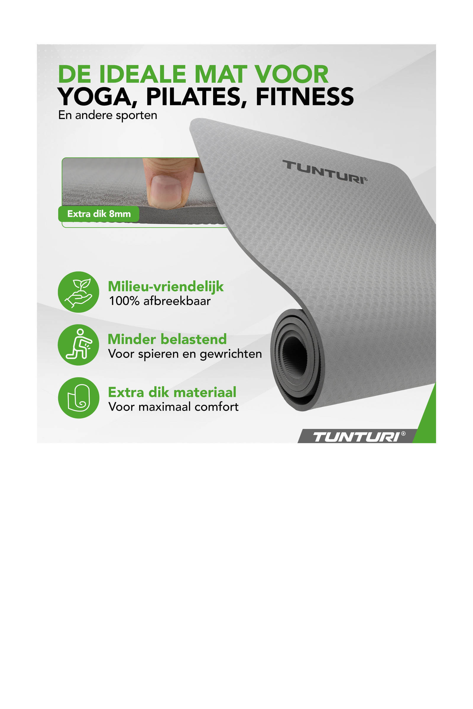 Tunturi yogamat 8mm grijs