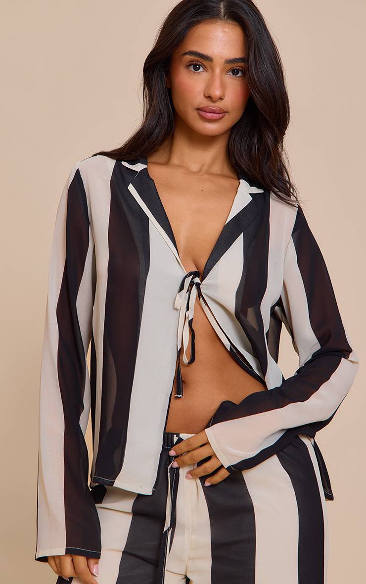 Noir Chemise Petite À Rayures Avec Nœud Devant