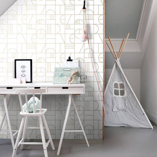 Estahome Art Deco Motief Behang III - 0,53 x 10,05 m - Mintgroen / Wit