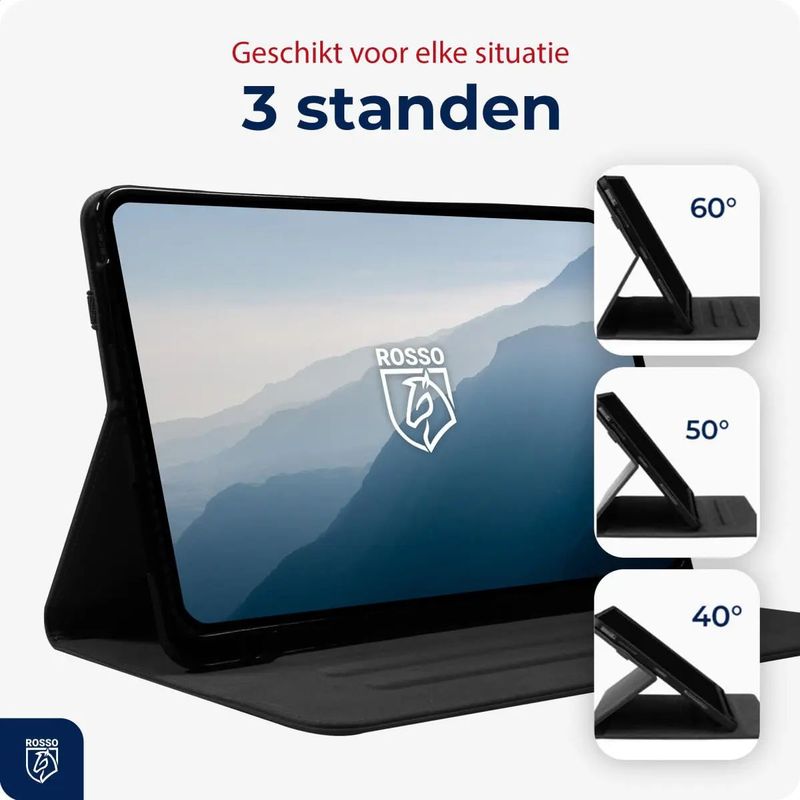 Rosso - Deluxe - Book Case - Echt Leer - Zwart - Voor Apple iPad Pro 12.9