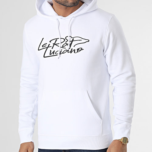 Sweat Capuche Logo Script Blanc Noir