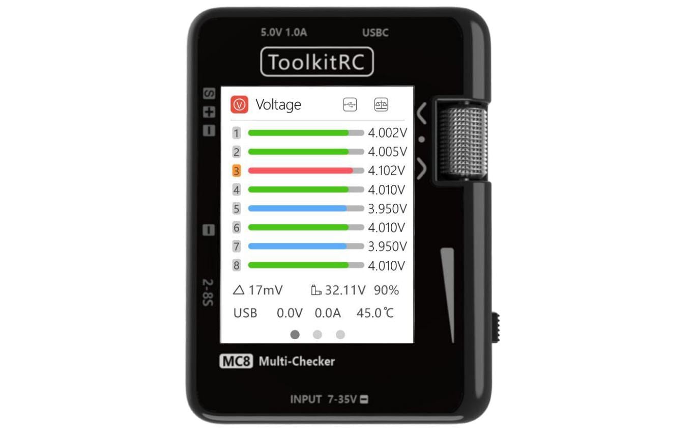 Akkutester MC8 Multitool mit USB LadefunktionMultifunktionaler 2-8S LiPo Tester