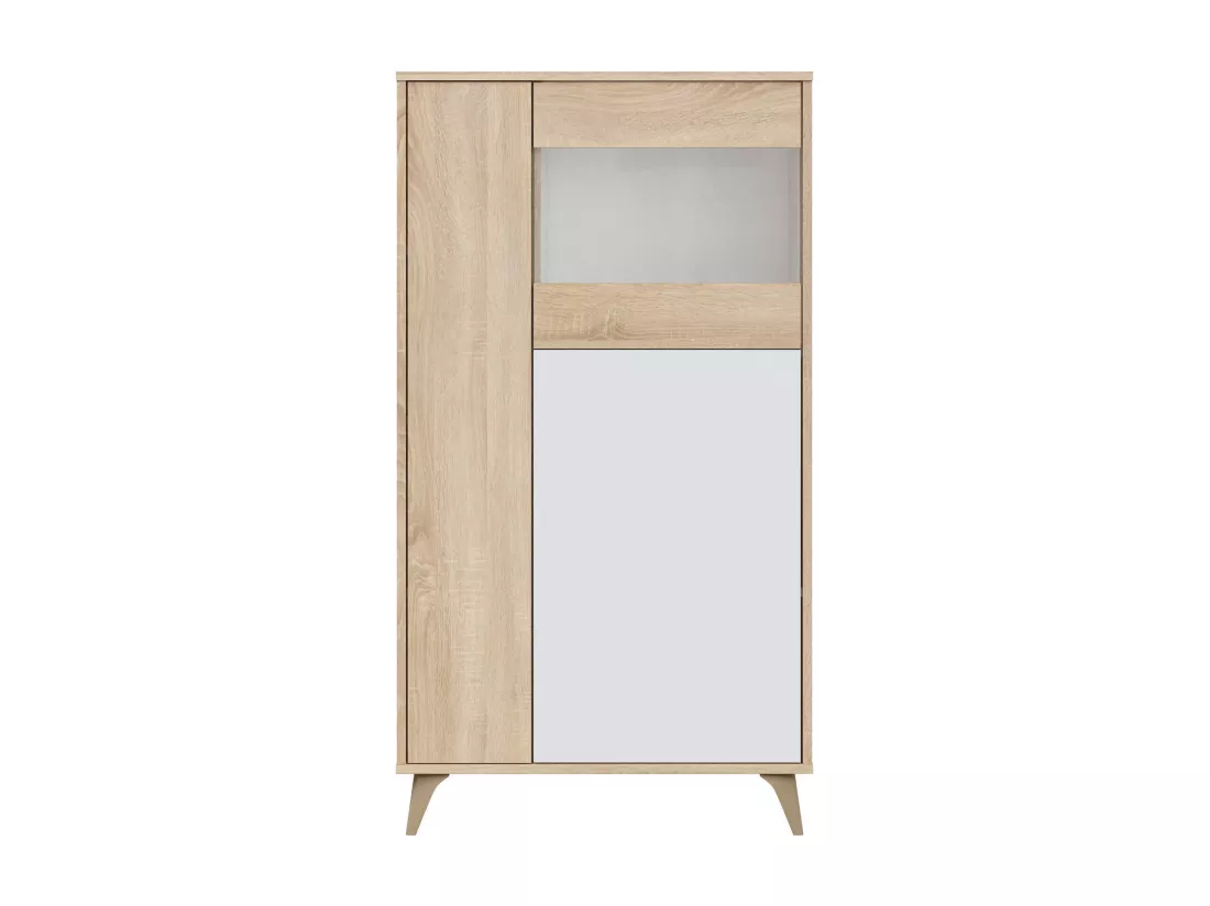 Vitrine Daceved, Vitrine moderne avec 3 portes, Buffet pour salon ou salon, Buffet haut avec étagères, 77x33h142 cm, Chêne et Blanc