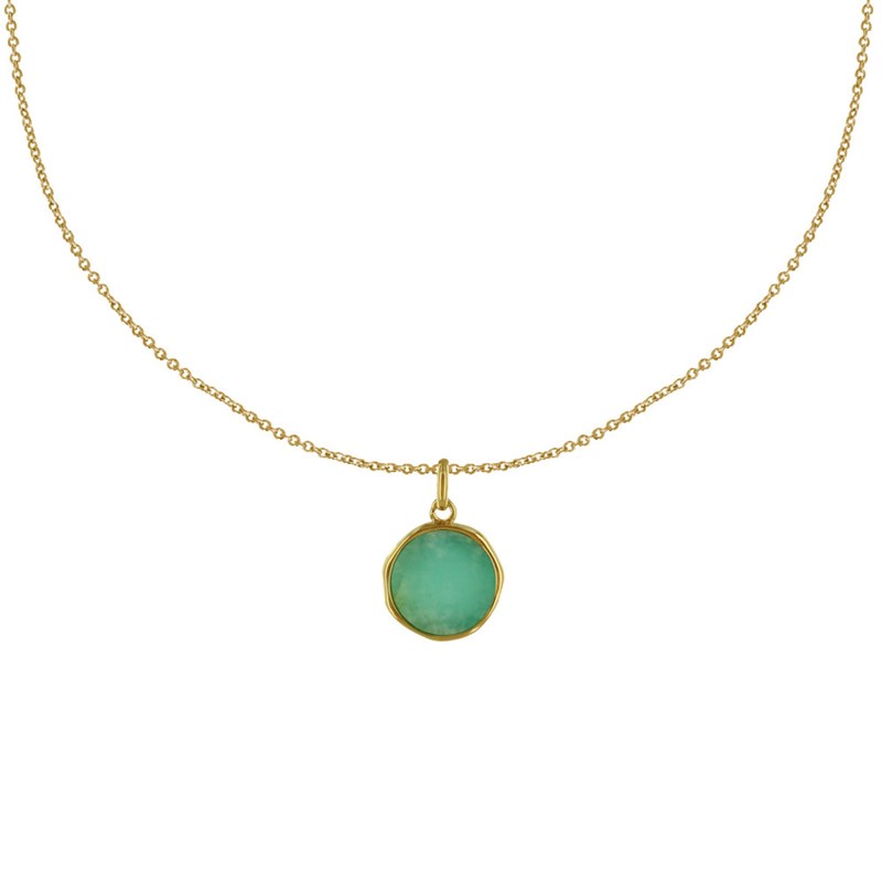 Collier Plaqué Or Médaille Ronde Amazonite