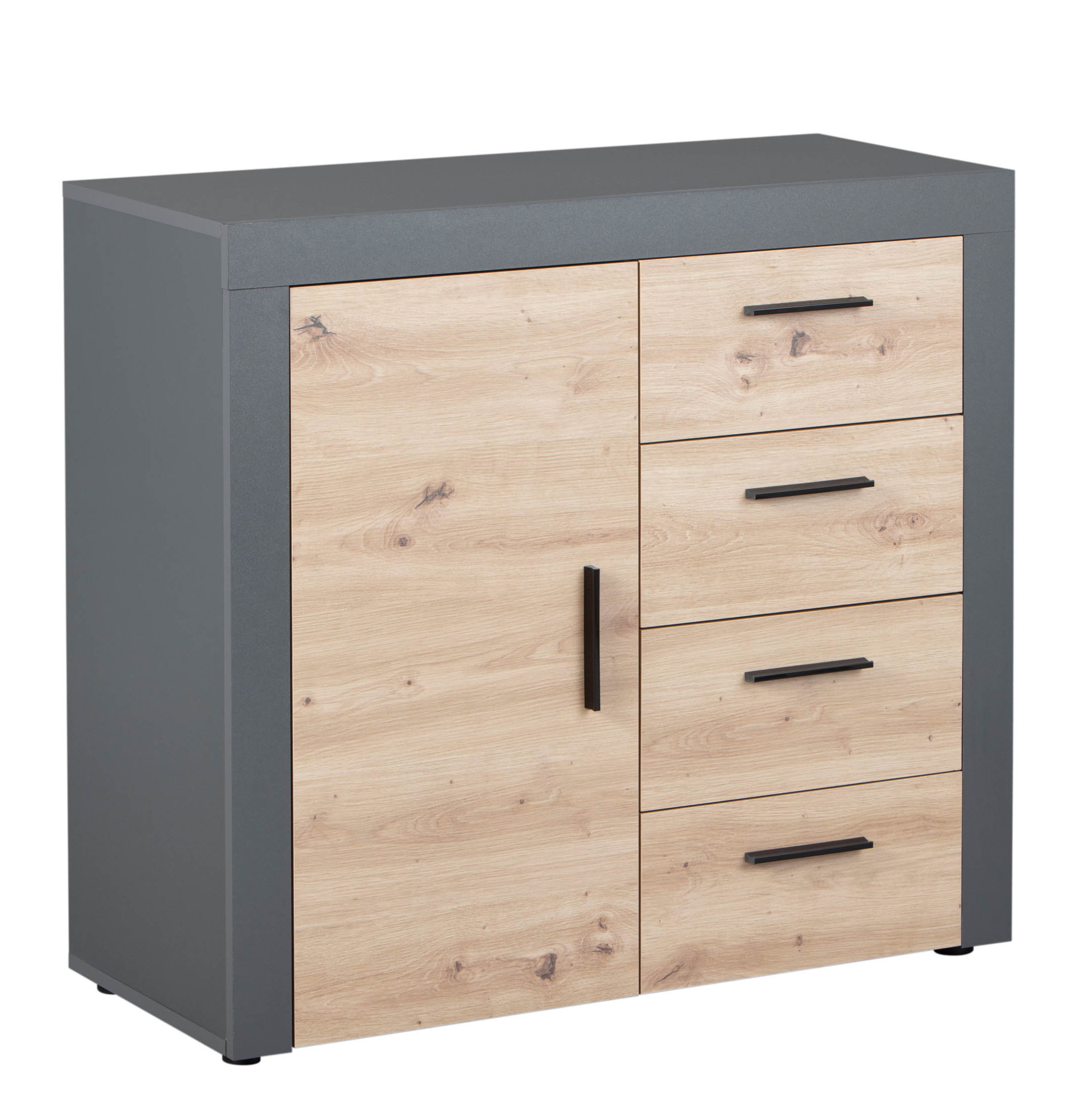 Inter Link Kommode Sideboard Corbeto - Anthrazit und Eiche Artisan Nachbildung - 4 Schubladen/1 Türen