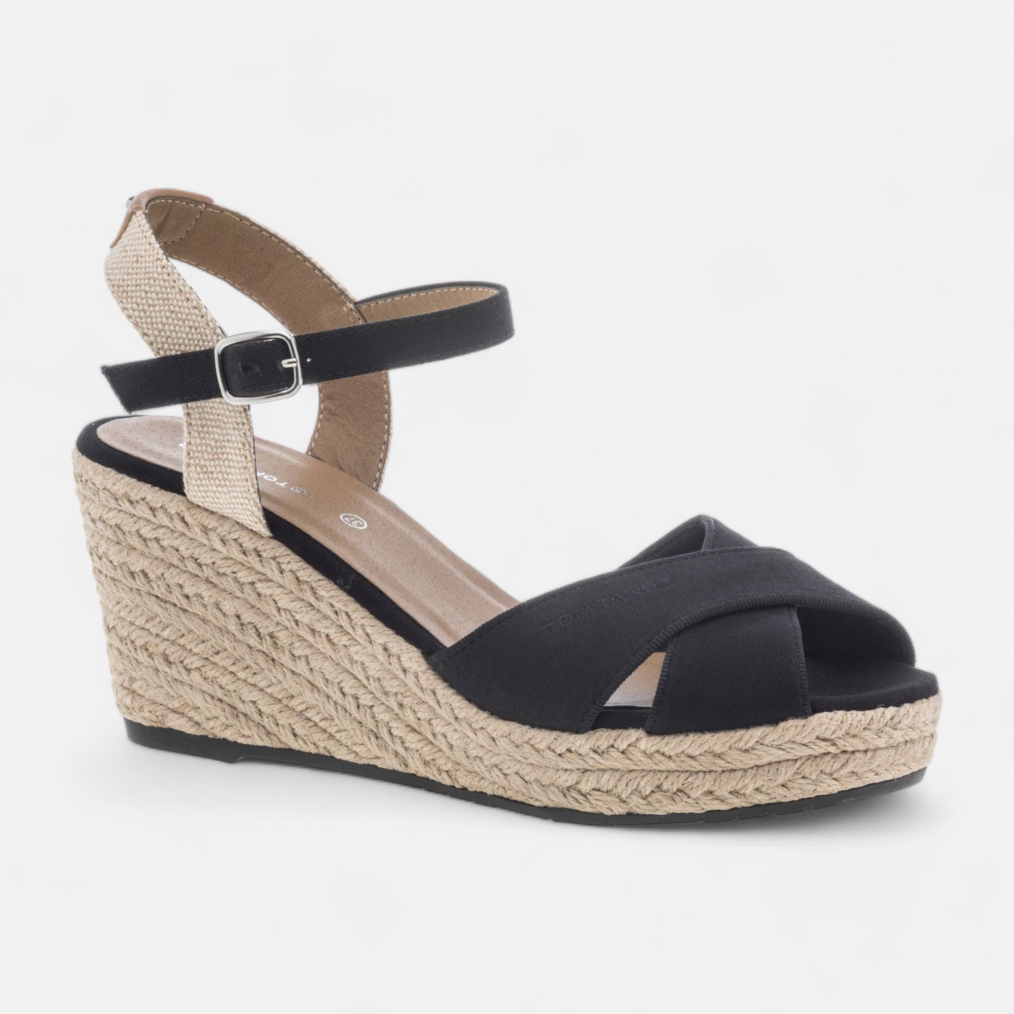 Espadrilles à talon compensé Femme noir