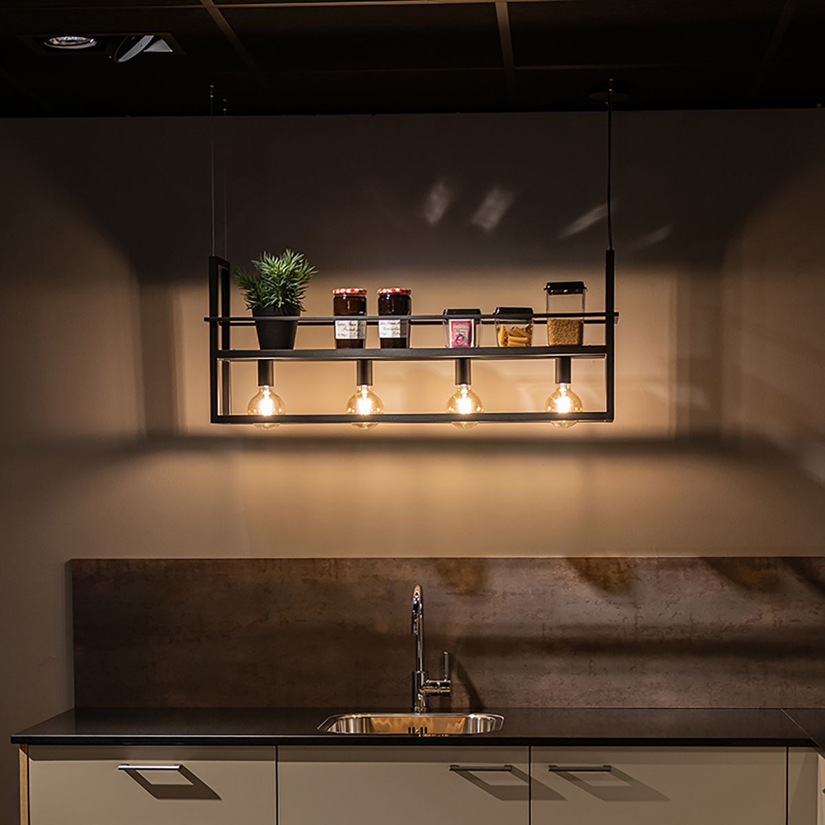 Smart hanglamp zwart met rek incl. 4 Wifi A60 - Cage Rack