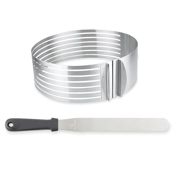 Set couteau à génoise spatule à glaçage et cercle à trancher extensibl