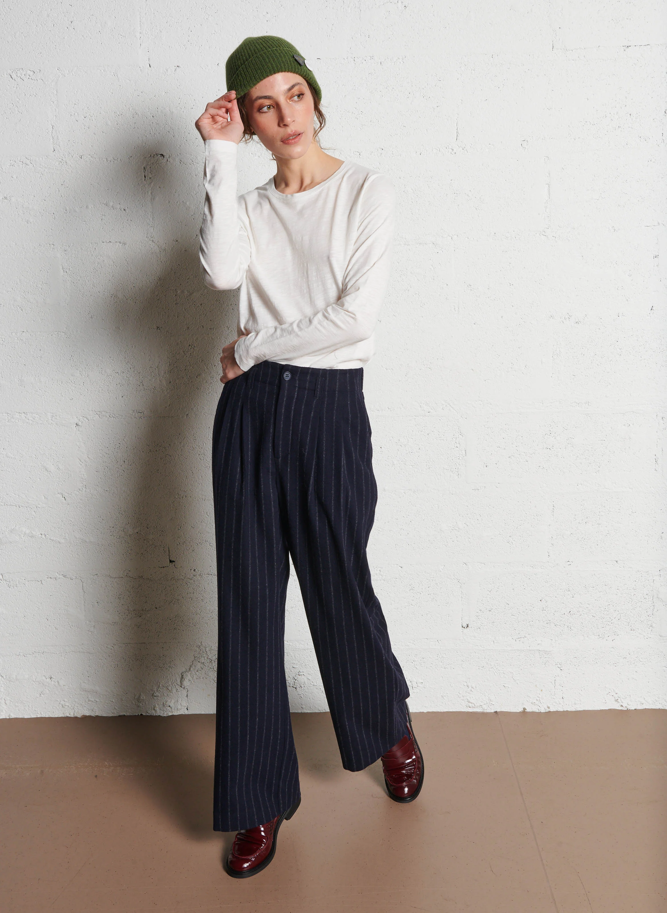 ICARE - Pantalon large rayé en laine mélangée | Violet
