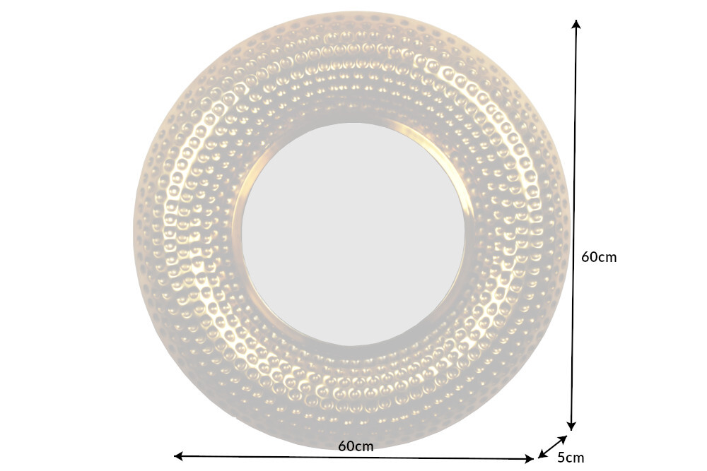 Handgearbeiteter Wandspiegel ORIENT 60cm gold im Hammerschlag Design aus Metall