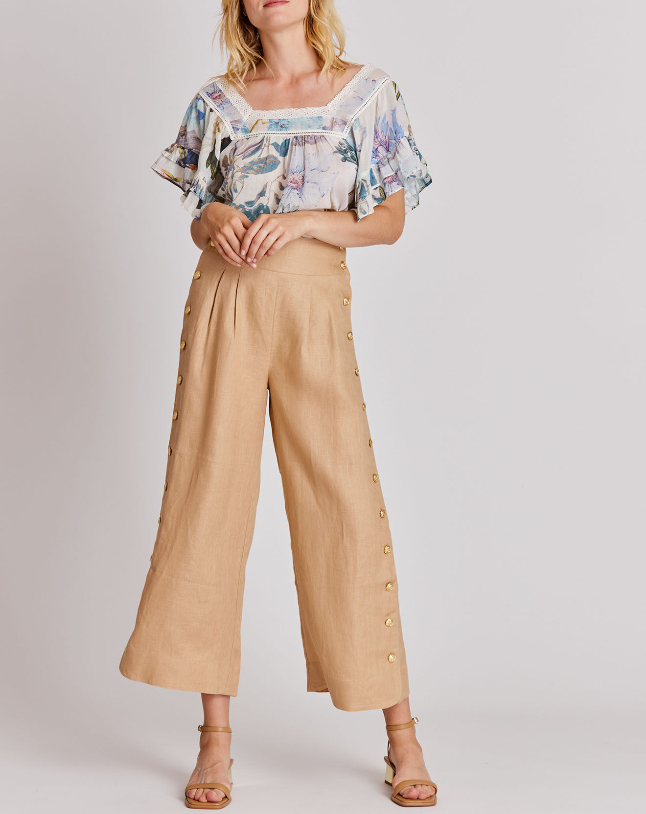 Derhy Pantalon 100% Lin Maiwen beige