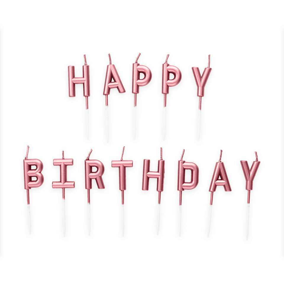 Rose Goud Happy Birthday Kaarsen 8 delig