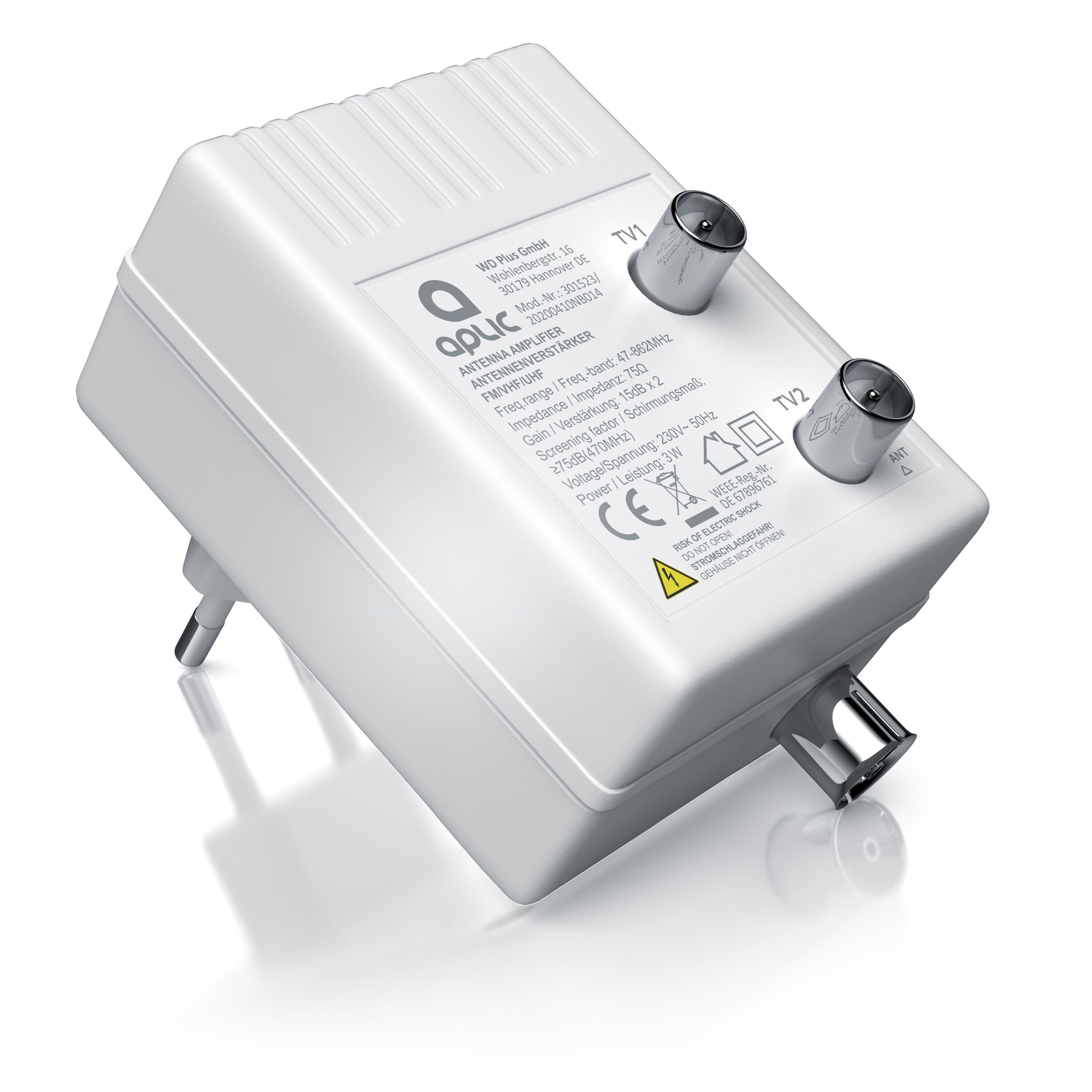 Aplic DVB-T2 Antennen Verstärker, Kabel TV, Radio Antennenverstärker, 2x 15 dB Signalverstärkung