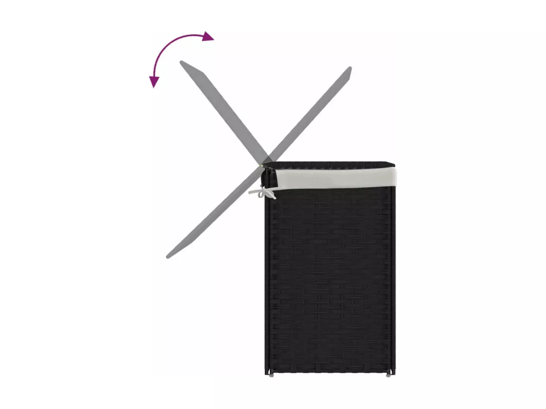 Panier à linge avec 2 sections noir 53x35x57 résine tressée