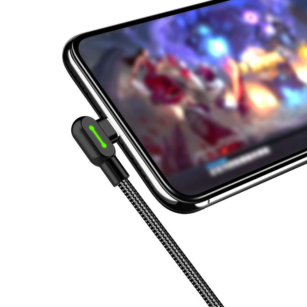 (1.8m) 3A USB A auf USB C Nylon 90 Grad Winkel Ladekabel Gaming Datenkabel Dual - Schwarz