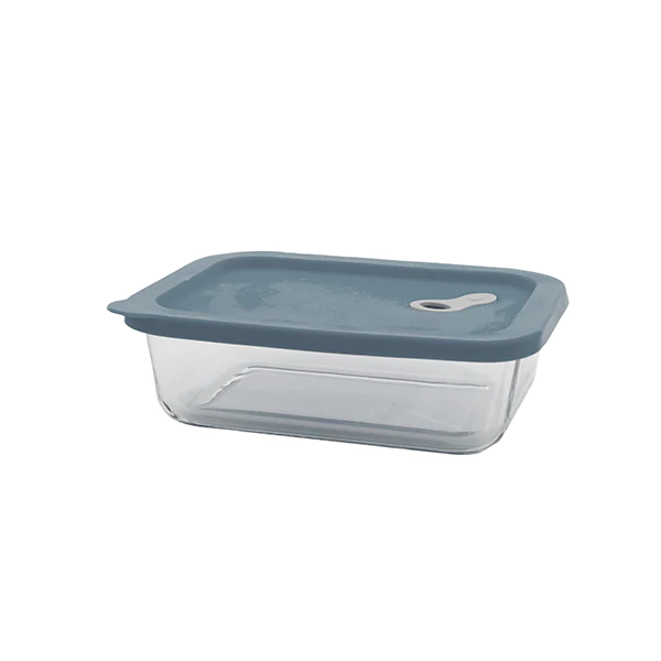 Boite rectangle en verre avec couvercle en silicone bleu 1 L Point Vir