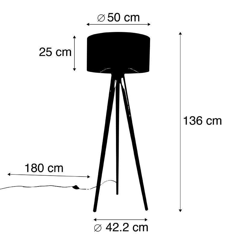 Vloerlamp tripod zwart met kap wit 50 cm - Tripod Classic
