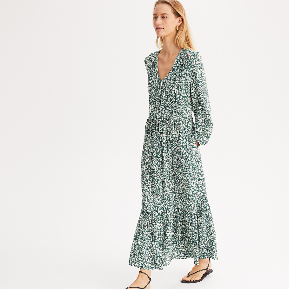 ANNE WEYBURN<br>Vestido longo e amplo com estampa floral