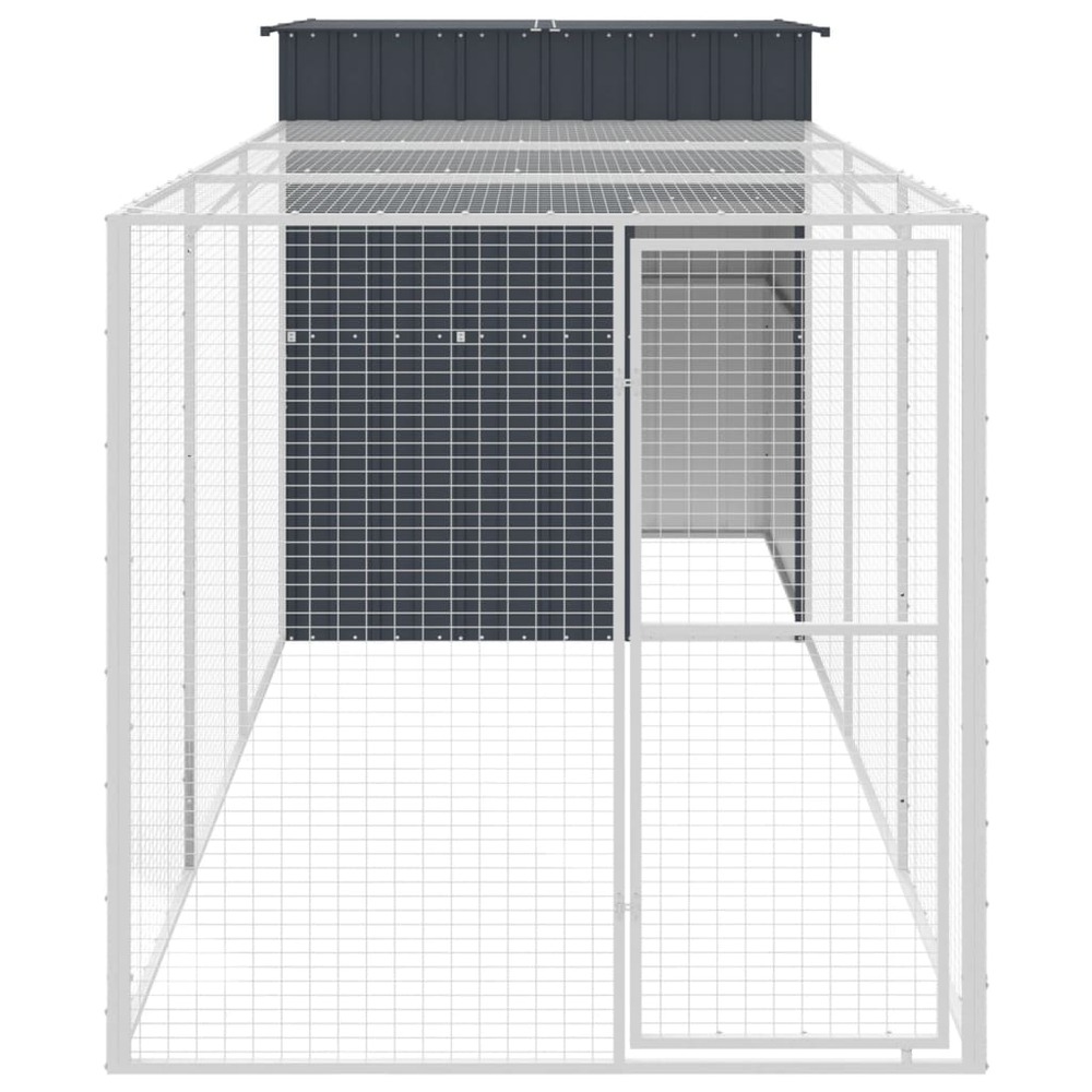 Poulailler avec cour anthracite 165x455x181 cm acier galvanisé
